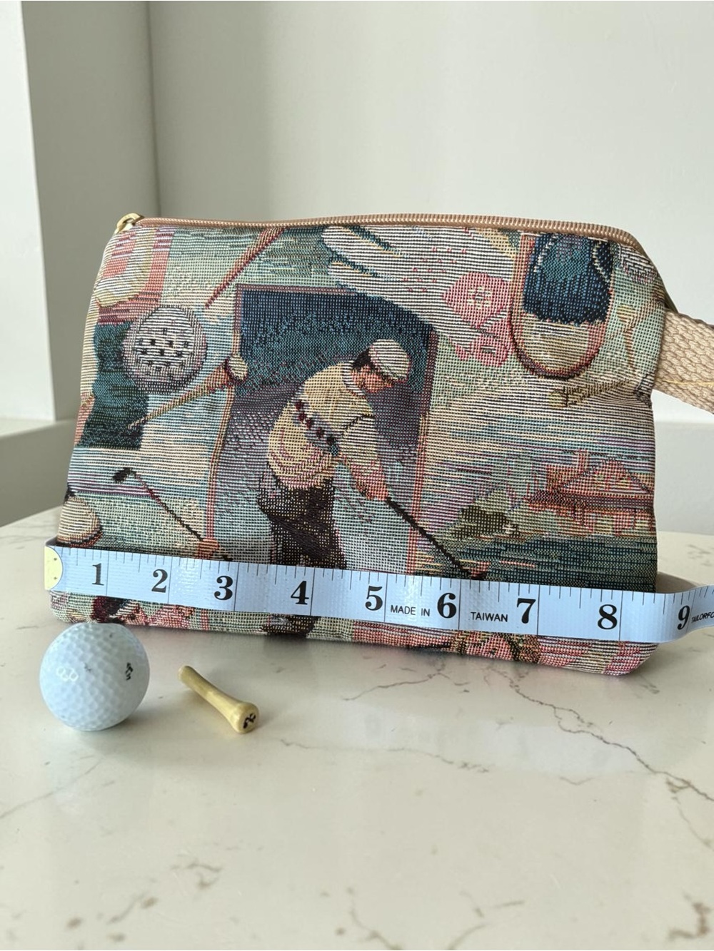 Vintage Golf Tapestry Accessory Pouch Golf Ball Tee Holder Country Club Golfcore